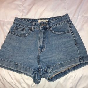 Pac Sun High Rise Light Wash Jean Mom Shorts